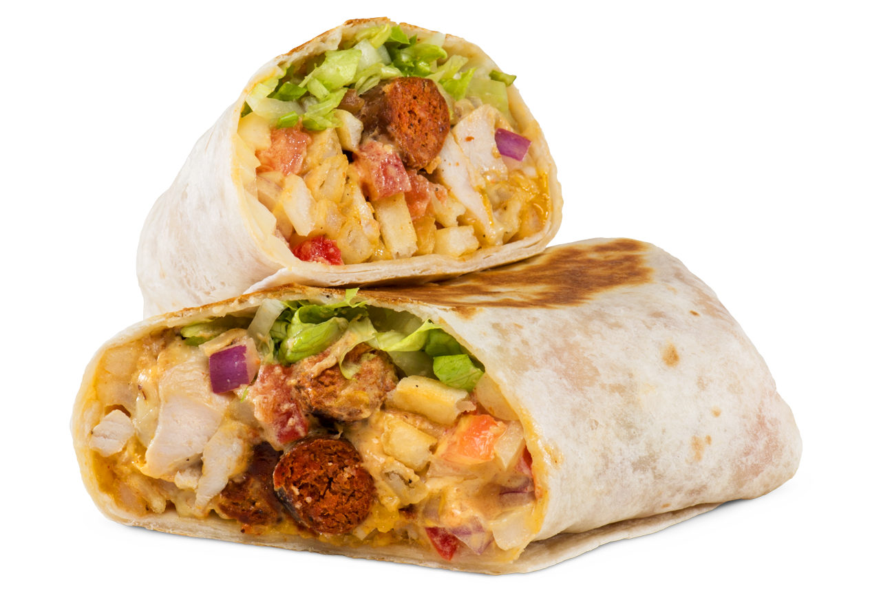 Two burritos sliced